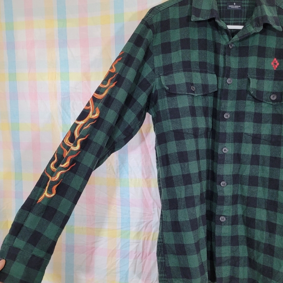 RARE Marcelo Burlon County of Milan COUNTY SCORPIO RISING flame plaid flannel - Picture 4 of 10